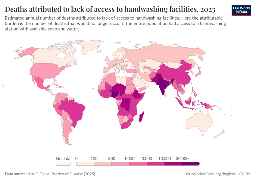 A thumbnail of the "Deaths attributed to lack of access to handwashing facilities" chart