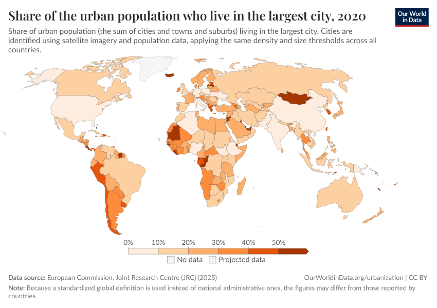 A thumbnail of the "Share of the urban population who live in the largest city" chart