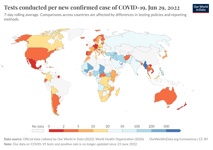 A thumbnail of the "Tests conducted per new confirmed case of COVID-19" chart